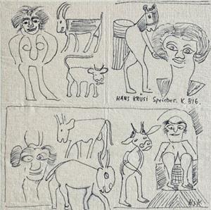Komposition mit Figuren und Tieren