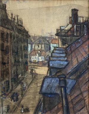 Blick aus dem Mansardenfenster auf die Langstrasse, 1912
