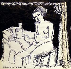Sitzender Akt auf Bett, 1958